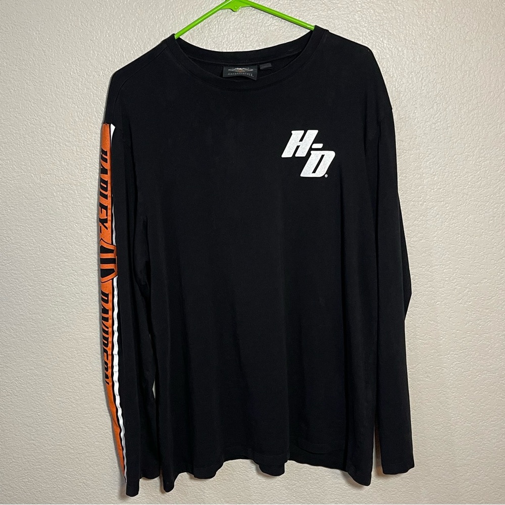 Vintage Harley Davidson Black Long Sleeve Shirt with Orange Accents Size XL